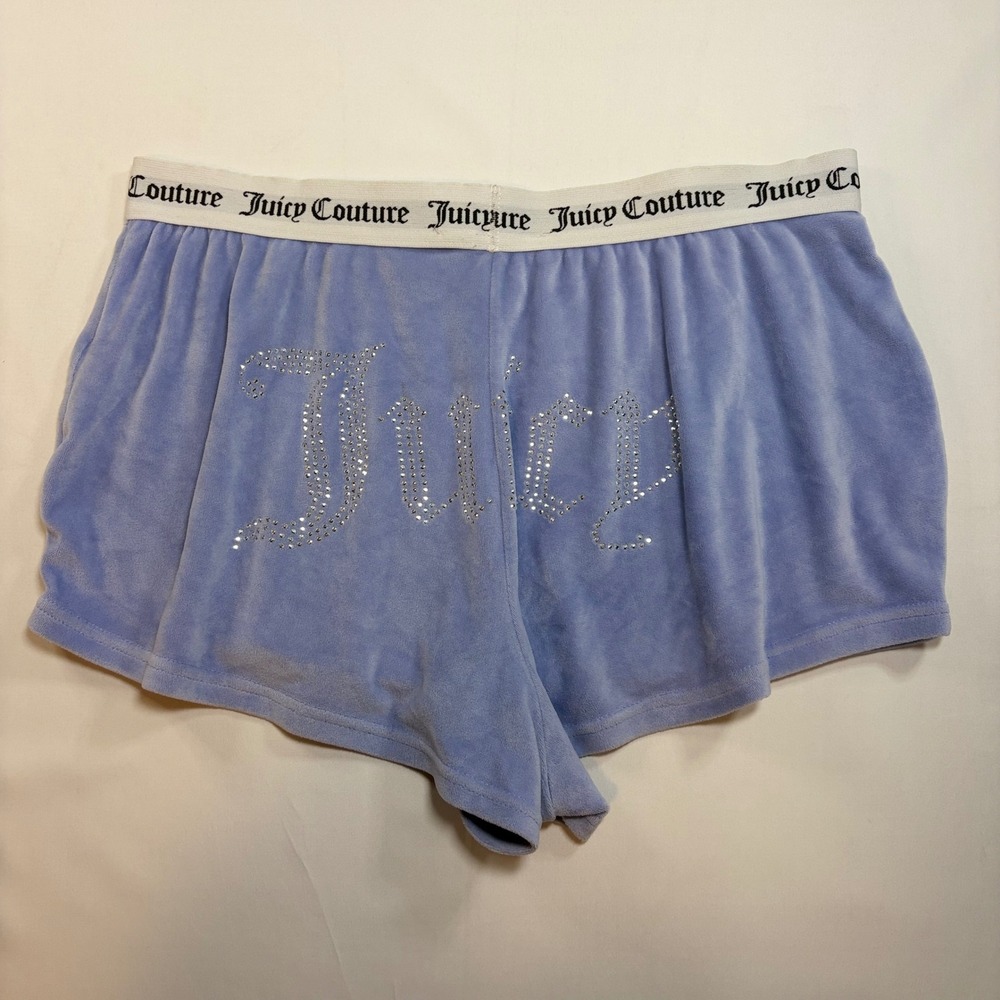 Juicy Couture Womens Velour Lounge Shorts Blue Rhinestone Logo Style 1751-47 M